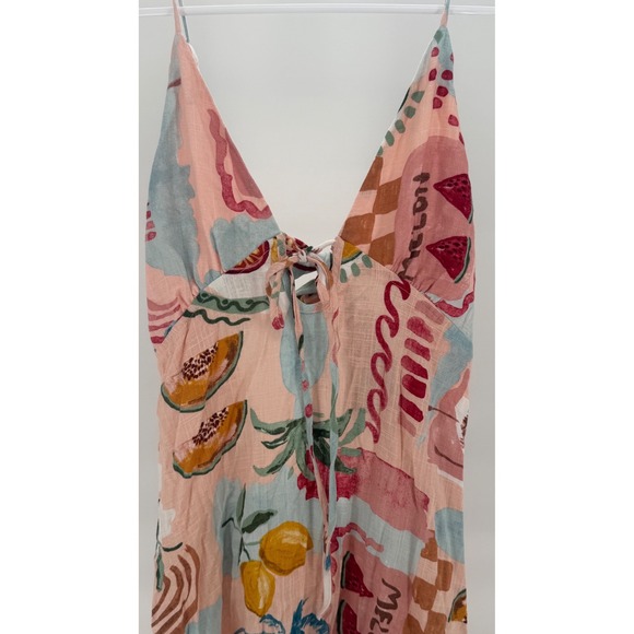 Anthropologie Paper Heart Women's Maxi Linen Blend Fruit Melon Dress Size Large - Picture 4 of 7